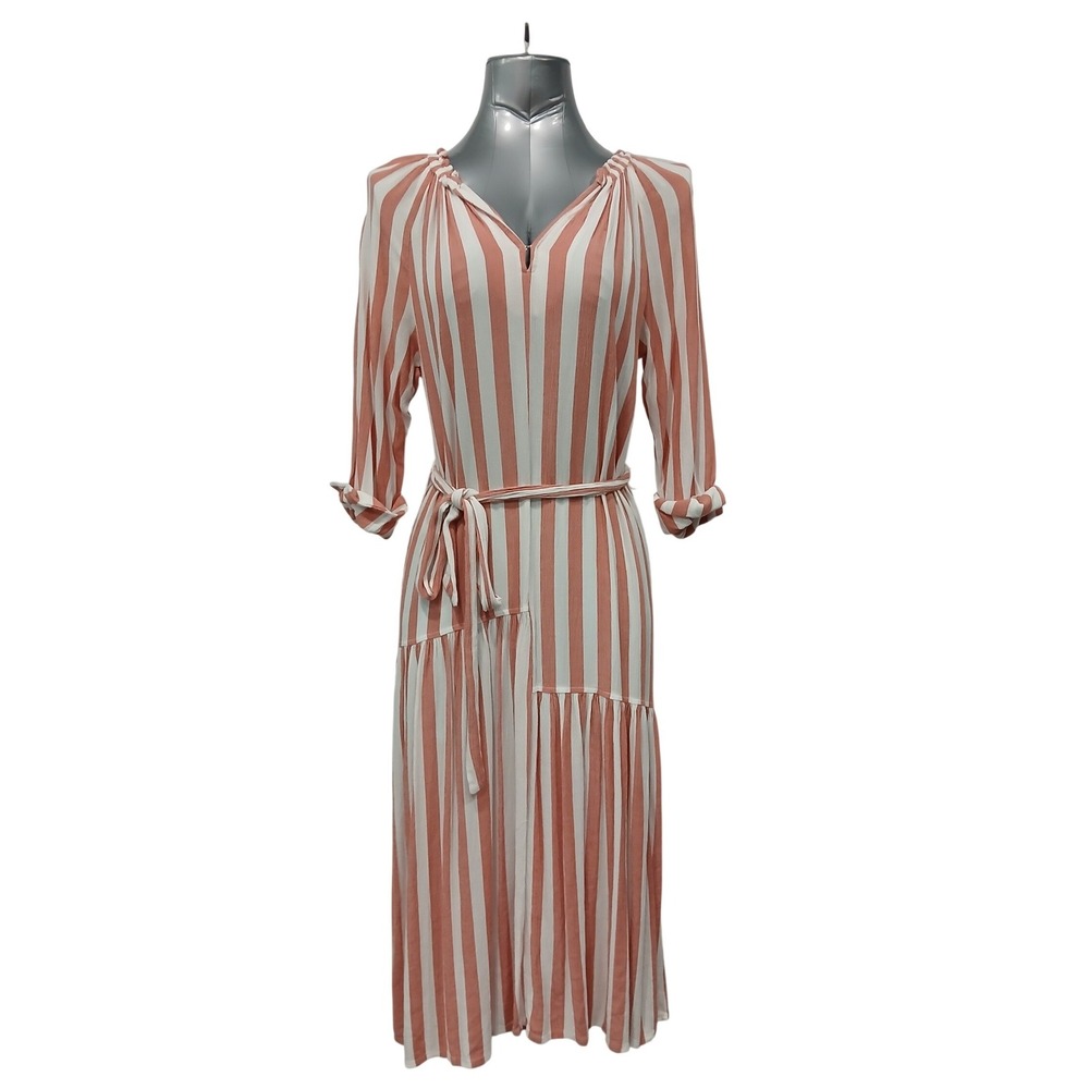 Violet Weekend Womens Terracotta Orange‎ White Striped Tiered Midi Dress Size M